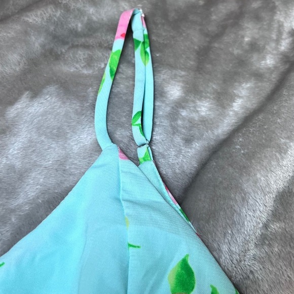 Bo Bel Dress Womens Small Aqua Blue Floral Bow Back Sleeveless Fit Flare Summer - Picture 15 of 16